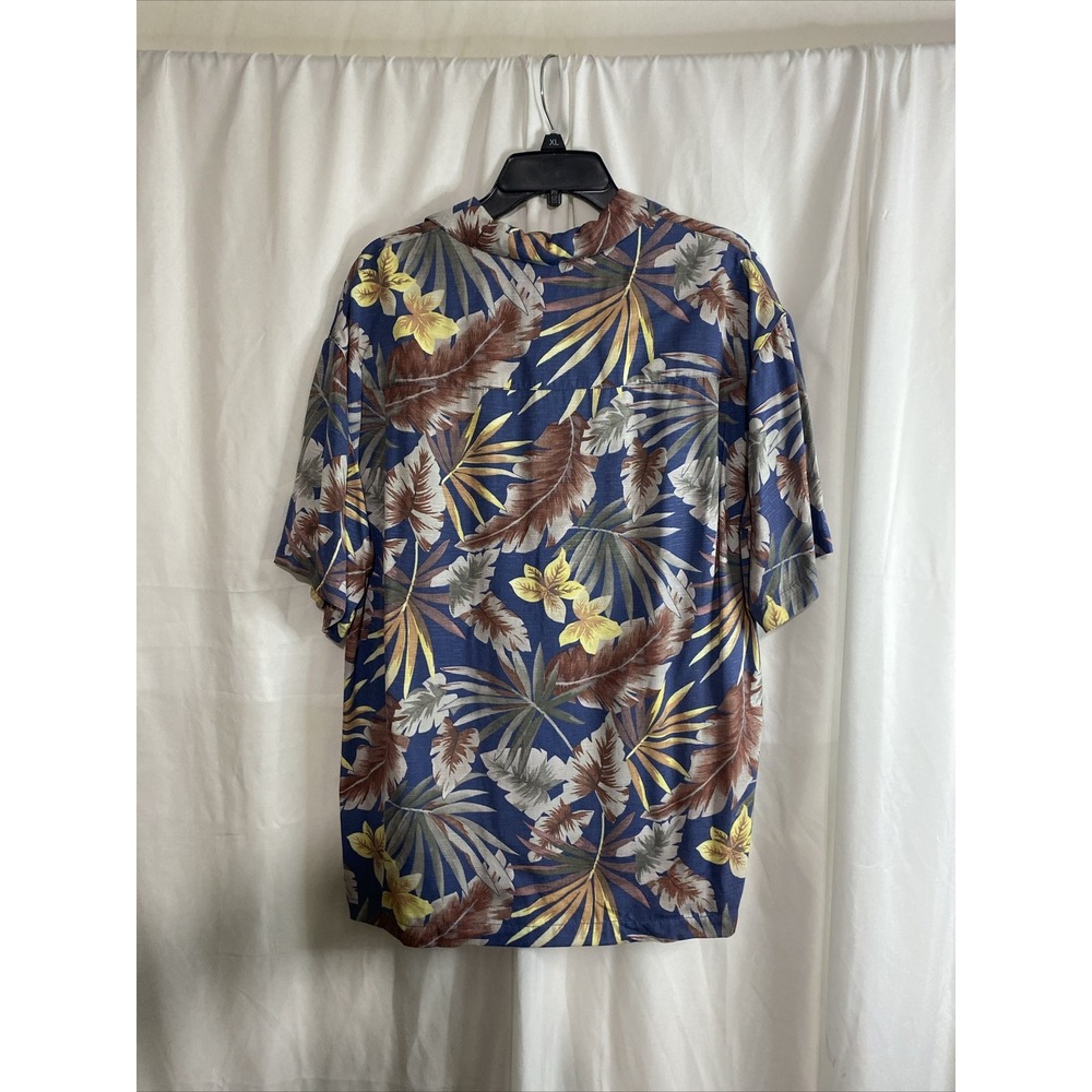 Caribbean Joe Hawaiian Shirt Mens Large Blue Excellent Tropical Palm Rayon Camp - Picture 7 of 10